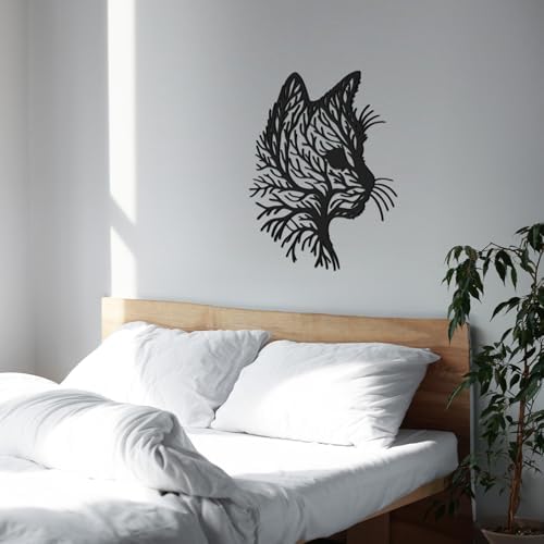 Otoolling Cat Tree Wall Art Silhouette Black Cat Wall Decor Metal Geometric Animal Art for Living Room Above TV Home Decoration, 10.2 x 10 Inch(Classic)