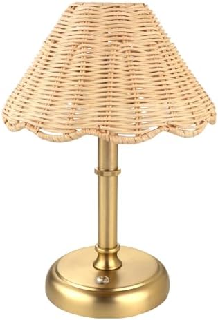 Mini Cordless Boho Rattan Table lamp, 5200-mAh Rechargeable Battery, 3-Level Brightness Dimmable, Build-in Integrated LED 320 Lumen Max, Rattan Shade, for Bedside Restaurant Dining Table