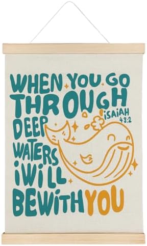 SereneHanctuary Christian Kids Wall Art,Bible Verses Ocean Wall Decor,Christian Whale Poster Hanger Frame for Nursery Room Bedroom Classroom,12X16Inches
