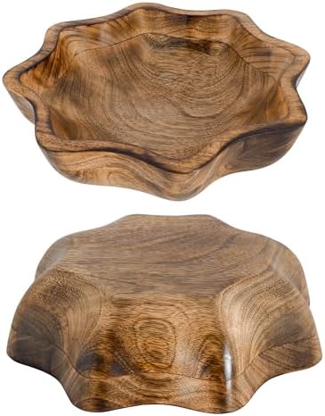 Natural Wooden Tray, Serving Bowl for Salad, Veggies and Fruits, Large Deep Tray for Family, Party (Octagonal Bowl)