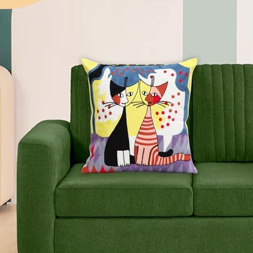 1 Pcs Embroidered Decorative Throw Pillows Covers for Sofa Decor Cushion Cases 18 x 18 Inch (Cute Cat)