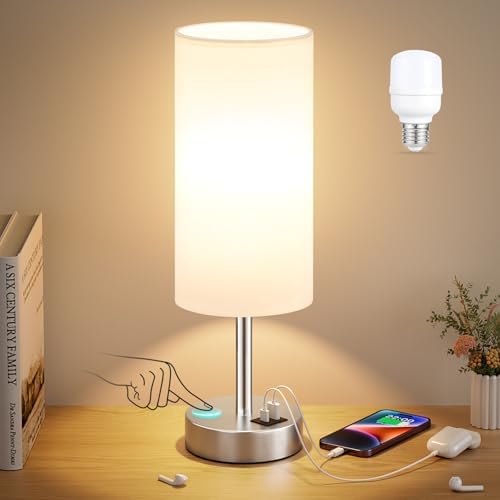 Dicoool Bedside Table Lamp for Bedroom - 3-Way Dimmable Touch Lamp, USB A+C