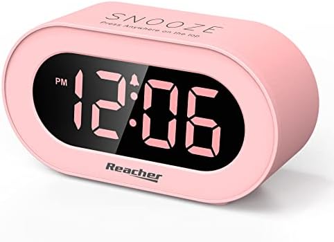 REACHER Pink Dimmable Digital Alarm Clock for Girls Bedrooms