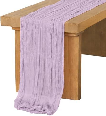 Ling's Moment Lilac Gauze Cheesecloth Table Runner, 14FT (168 Inch)