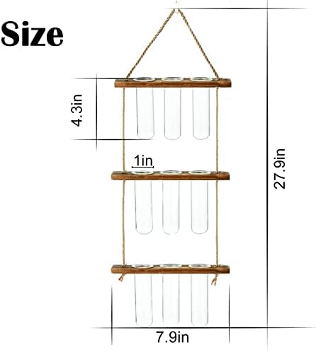 XXXFLOWER Wall Hanging Propagation Station with Wooden Stand Glass Test Tubes Tiered Planters Wall Terrarium for Home Office Plant Hanger Flower Vases Wall Decor Hydroponic Cuttings (9 Tube Vases)