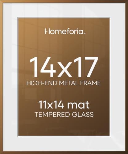Homeforia 14x17 Bronze Picture Frame, High-End Metal, 11x14 Mat, Glass