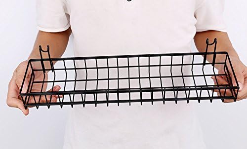 Kaforise Hanging Basket for Wire Wall Grid Panel, Multi-Function Wall Storage and Display Basket, Medium Size, Black Painted