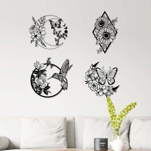 ruelen Metal Butterfly Wall Art Wall Decor,Boho Moon Butterfly Home Decor | Wall Hanging Butterflies Decor, Flower Wall Art for Home Bedroom Living Room Bathroom Garden Yard Fence