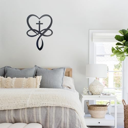 Natrlart Metal Infinity Heart Cross Wall Decor, Crosses Wall Art Home | Heart And Love Sign Wall Art, Love Gift For Wedding Home Bedroom Living Room Decoration（Black Iron Vein)