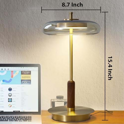 Brass Base Mushroom Table Lamp, 15.4 in, Amber Glass Shade