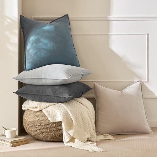MIULEE Pack of 2 Dark Grey Euro Shams Chenille Pillow Covers 22x22 Inch