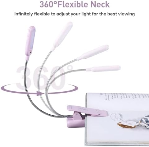 VAVOFO Rechargeable Book Light, Blue Light Blocking, Amber 1600K Clip On Reading Light, Eye Care 7 LEDs Kids Book Light for Reading in Bed with Power Indicator for Bookworms (Pink Purple)