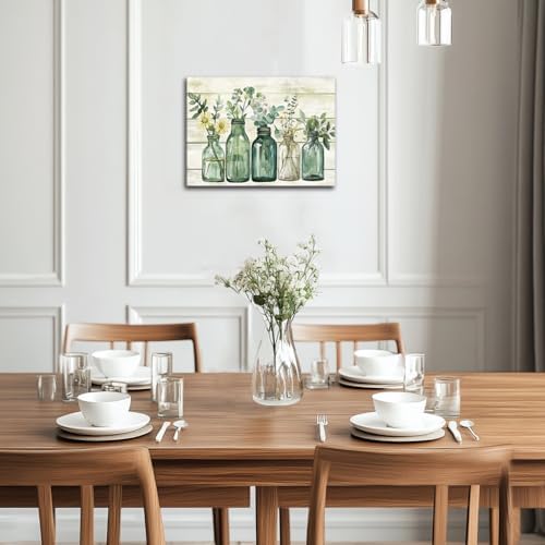 Yaoliyu Bathroom Decor Eucalyptus Flower Canvas Wall Art Green Botanical Prints Plant Floral Glass Vase Painting Rustic Bathroom Picture Wall Decor Farmhouse Artwork 12x16inch