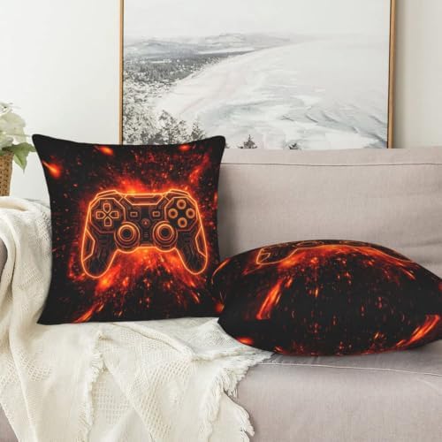 Perinsto Gaming Throw Pillow Covers Set of 2 Gamer Gift Decorative Pillowcases Soft Cushion Covers for Sofa Couch Bed Home Decor, 20"X20"