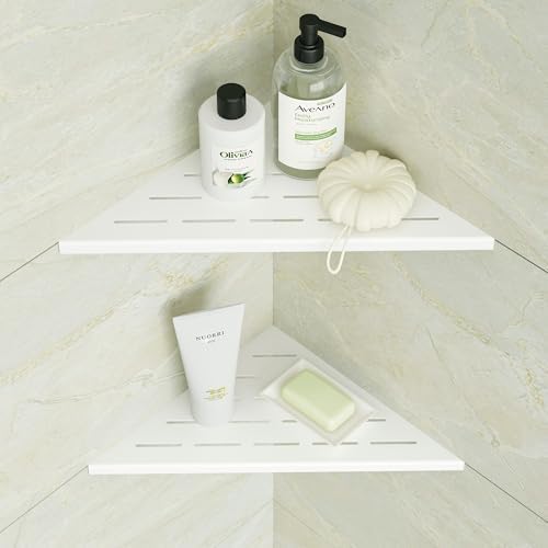 Neodrain 10 Inch White Corner Wall Shelf for Tile Wall Insert, Set of 2
