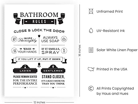 HAUS AND HUES Funny Bathroom Wall Art - Humorous Bathroom Signs, Toilet Art, Funny Restroom Decor, Bathroom Rules Poster (12"x16" Unframed)
