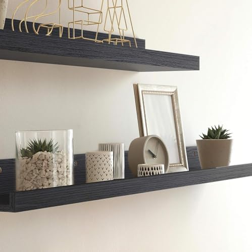 Icona Bay 36 Inch Floating Shelves for Wall - Set of 3 in Ebony Black - Modern Rustic Style - Wall Mounted Display Shelves - Picture Ledges
