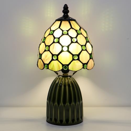 Tiffany Stained Glass Mushroom Table Lamp 12.5 Inch -Amber Pearl