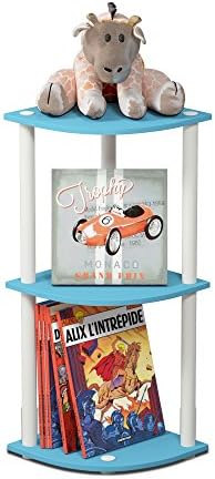 Furinno TURN-N-TUBE Corner Shelf, 3-Tier Corner Bookshelf, Display Storage Shelves with Open Shelves, for Organization and Storage, Living Room, Home Office, Garage, Light Blue