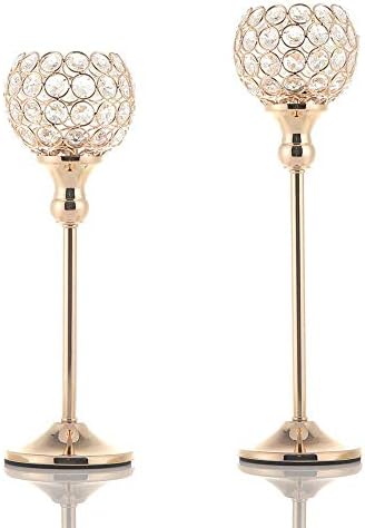 Gold Crystal Candle Holders Set of 2,Oversized Crystal Globe