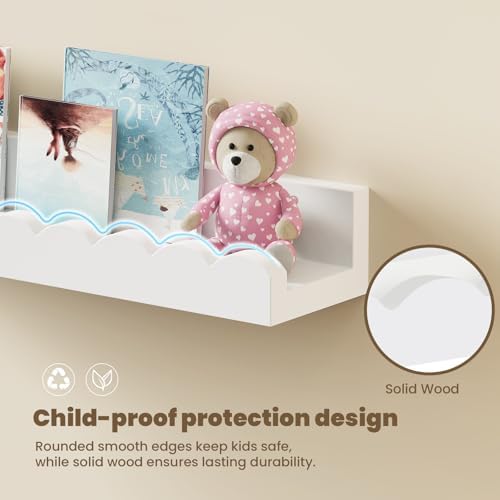 3-Pack Scalloped Shelves, Nursery Shelves, Floating Book Shelves for Wall