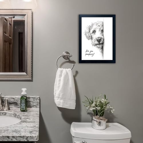 Gongyuanyihao Arts Funny Dog Bathroom Wall Art with Black Frame, Are You Pooping Sign for Farmhouse Restroom Decor, Rustic Humorous Canvas Print Painting Ready to Hang 16"x20"