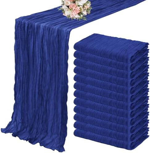 YMHPRIDE 12 Pack Cheesecloth Table Runner 35x120in Royal Blue Table Runner