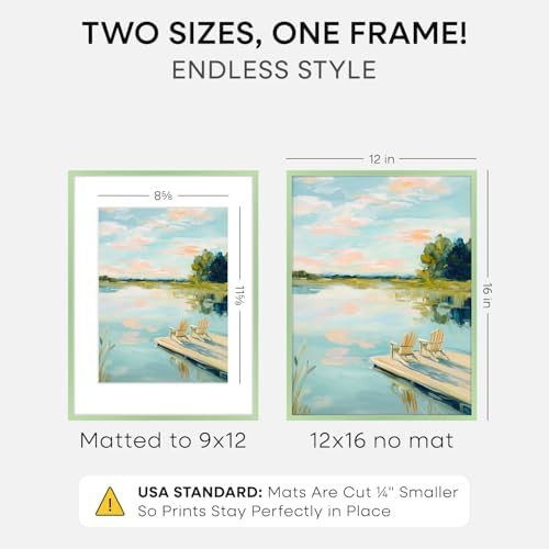 Homeforia 12x16 Green Picture Frame, High-End Metal, 9x12 Mat, Glass
