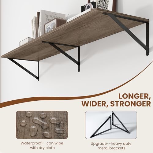 Heimlove 48W x 12D Deep Floating Shelves Set of 2 Grey