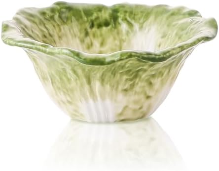 KXZ 5 oz Ceramic Dipping Bowl, Green Cabbage Shape Small Bowls, Porcelain Mini Baking Cups Oven Safe for Personal Ice cream, Soy Sauce, Dipping Dish, Cheese, Snack, Yogurt, Ketchup, BBQ