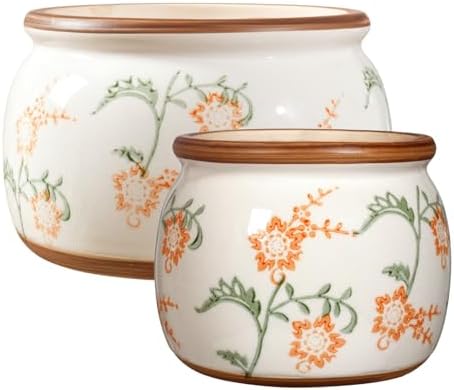 Vintage Ceramic Flower Pot, 6.5 & 9in, with Drainage & Filter