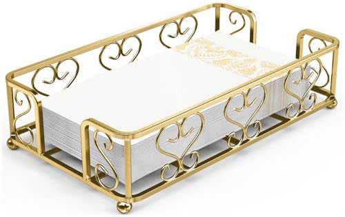 Guest Towel Holder Tray for Bathroom Countertop, Gold Napkin