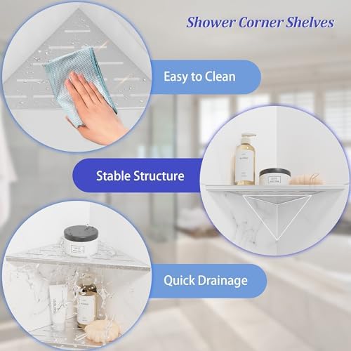 Neodrain 12 Inch Brushed Corner Wall Shelf for Tile Wall Insert, Set of 2