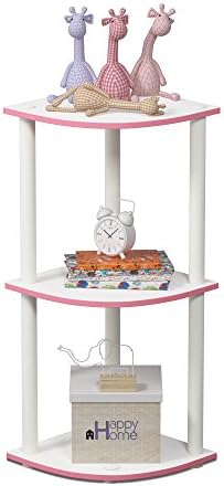 Furinno TURN-N-TUBE Corner Shelf, 3-Tier Corner Bookshelf, Display Storage Shelves with Open Shelves, for Organization and Storage, Living Room, Home Office, Garage, Pink