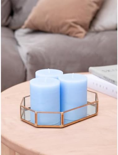 CANDWAX 3x4 inch Pillar Candles Set of 3 – Unscented Dripless Rustic Light Blue Candles for Decor, Centerpieces, Gender Reveal Party