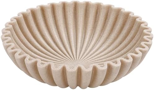 YMXYJM Large Decorative Bowl, Modern Handicraft Bowls for Home Decor, Fruit Bowl for Kitchen Counter, Ruffle Decor, Stylish Key Bowl for Entry Table, Artificial Stone Beige