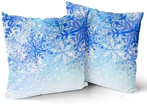Giwawa White Blue Snowflake Pillow Cover Set of 2 Merry Christmas Snow Throw Pillowcases Winter Xmas Falling Crystal Nature Ice Cushion Covers for Sofa Bedding Car Home Couch Decor 18"x18"