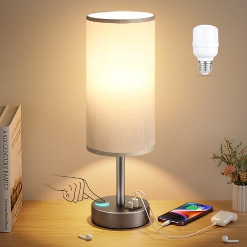 Dicoool Bedside Table Lamp for Bedroom - 3-Way Dimmable Touch Lamp, USB A+C