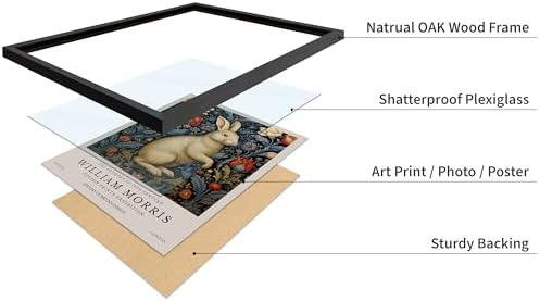 Poster Master William Morris Poster - White Rabbit Print - Flower Art - Animal Illustration - Floral Illustration - Bunny Illustration - Great Office or Bedroom Decor - 11x14 Black Framed