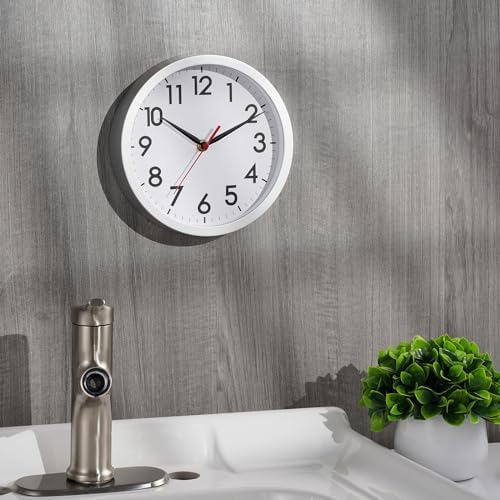 AKCISOT 8 Inch Wall Clock, Silent Battery Operated Analog Clock, Silver | Small Size | Bedroom | Office | Kitchen | Bathroom | Classroom | Modern | Easy to Read