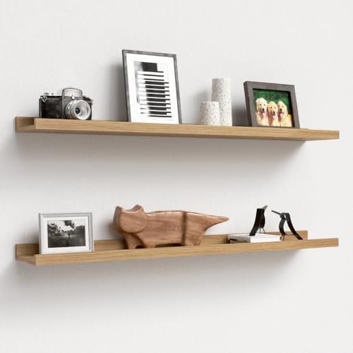 Boswillon Floating Shelves Set of 2, Long Wall Shelf with Lip, 36in, Oak
