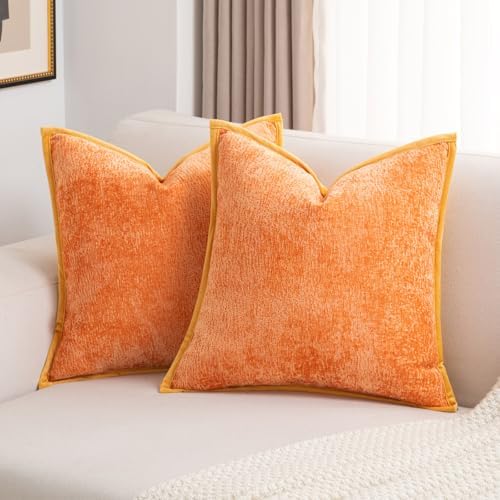 FUTEI Pack of 2 Chenille Soft Throw Pillow Covers 20x20 Inch, Orange