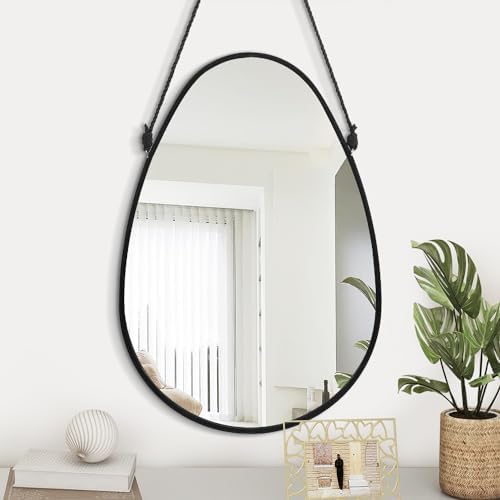 Irregular Oval Teardrop Wall Mirror,Black, 18x13 Inches | Asymmetrical Wall Mirror Decorative, Wall-Mounted, Artistic Mirrors For Bedroom Bathroom Living Room Entryway Hallway