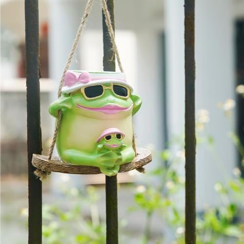 Swing Frog Hanging Planters for Indoor Plants, 6.3 Inch Hanging Baskets for Plants Outdoor, Small Succulent Pots with Drainage Hole, Resin Plant Hangers Outdoor for String Of Pearls, Gift for Mom