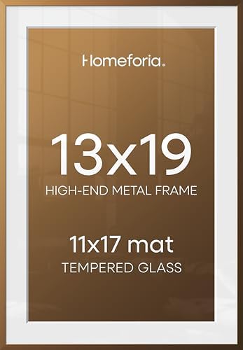 Homeforia 13x19 Bronze Picture Frame, High-End Metal, 11x17 Mat, Glass