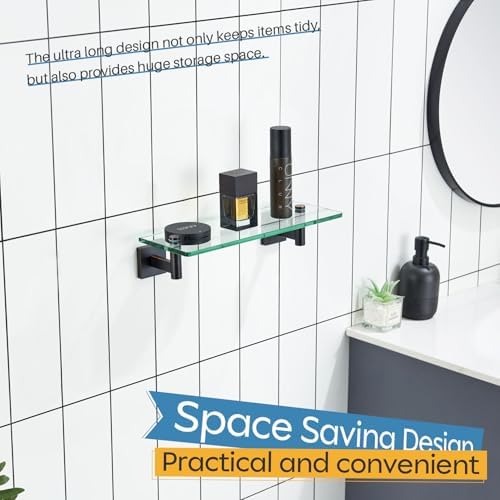 KOKOSIRI Wall Shelves Bathroom Hardware Glass Floating Shelf 12-Inch for Bedroom, Living Room, Kitchen, Hanging Rack Oil Rubbed Bronze B1105ORB-L12