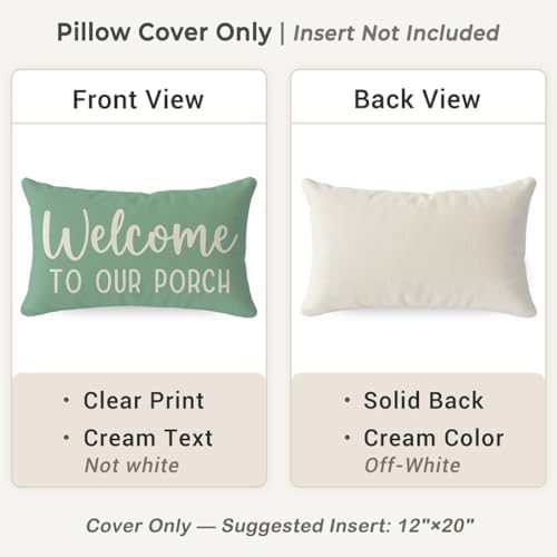 PANDICORN Outdoor Pillow Covers 12x20 Welcome to Our Porch Eucalyptus Green