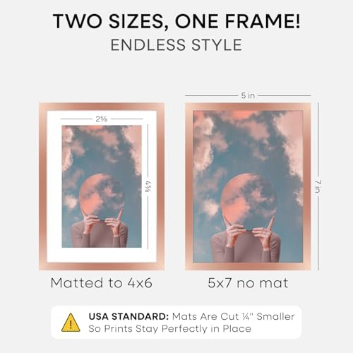 Homeforia 5x7 Rose Picture Frame, High-End Metal, 4x6 Mat, Glass