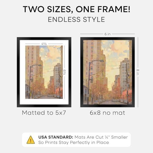 Homeforia 6x8 Black Picture Frame, High-End Metal, 5x7 Mat, Glass
