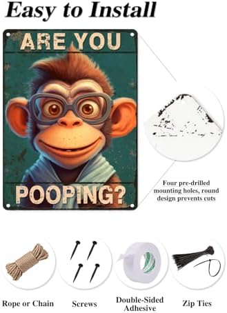 Are You Pooping Monkey Bathroom Funny Novelty Metal Sign Retro Wall Decor for Home Gate Garden Bars Restaurants Cafes Office Store Club Sign Gift Plaque Tin Sign 12x8 INCH(4118)